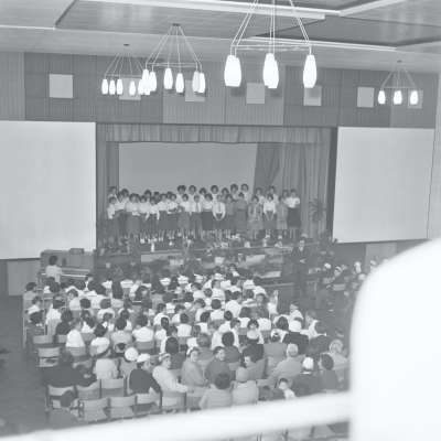 Students on stage in Jewish School
