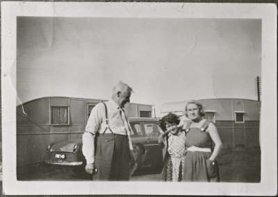 Portrait of a family at a caravan