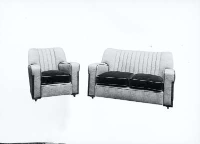 Two Tone Settee and Armchair Suite, Edited/Masked