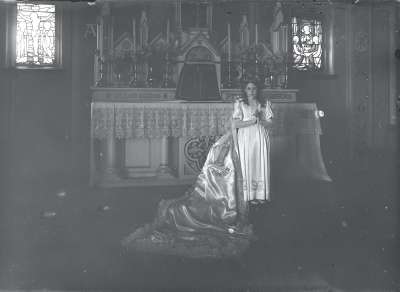 Church altar with young girl