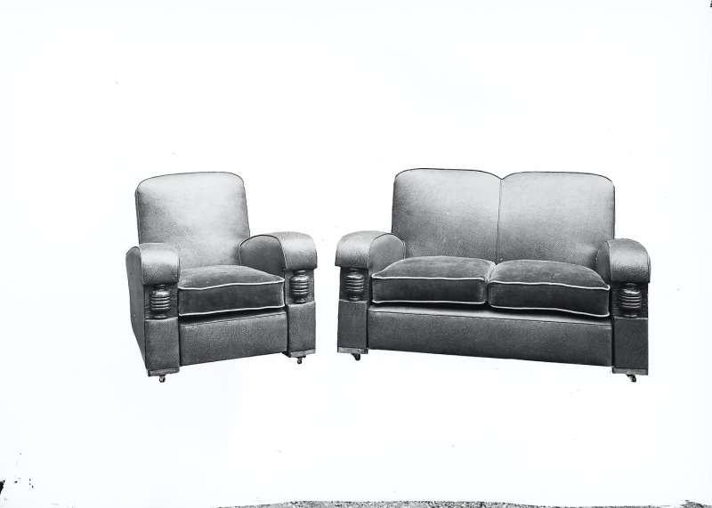 Settee and Armchair Suite with Carved Detail, Edited/Masked