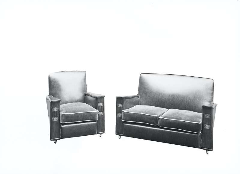 Settee and Armchair Suite with Wooden Arms, Edited/Masked