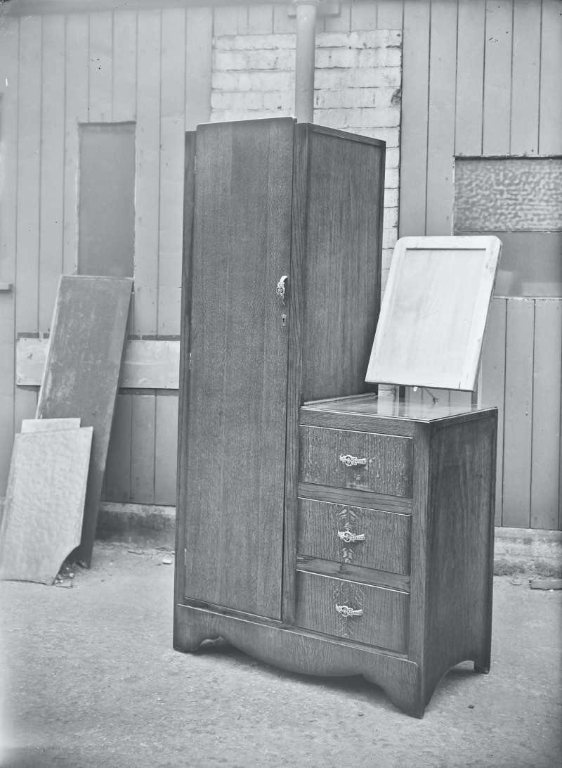Wardrobe and chest of three draws with mirror mounted together